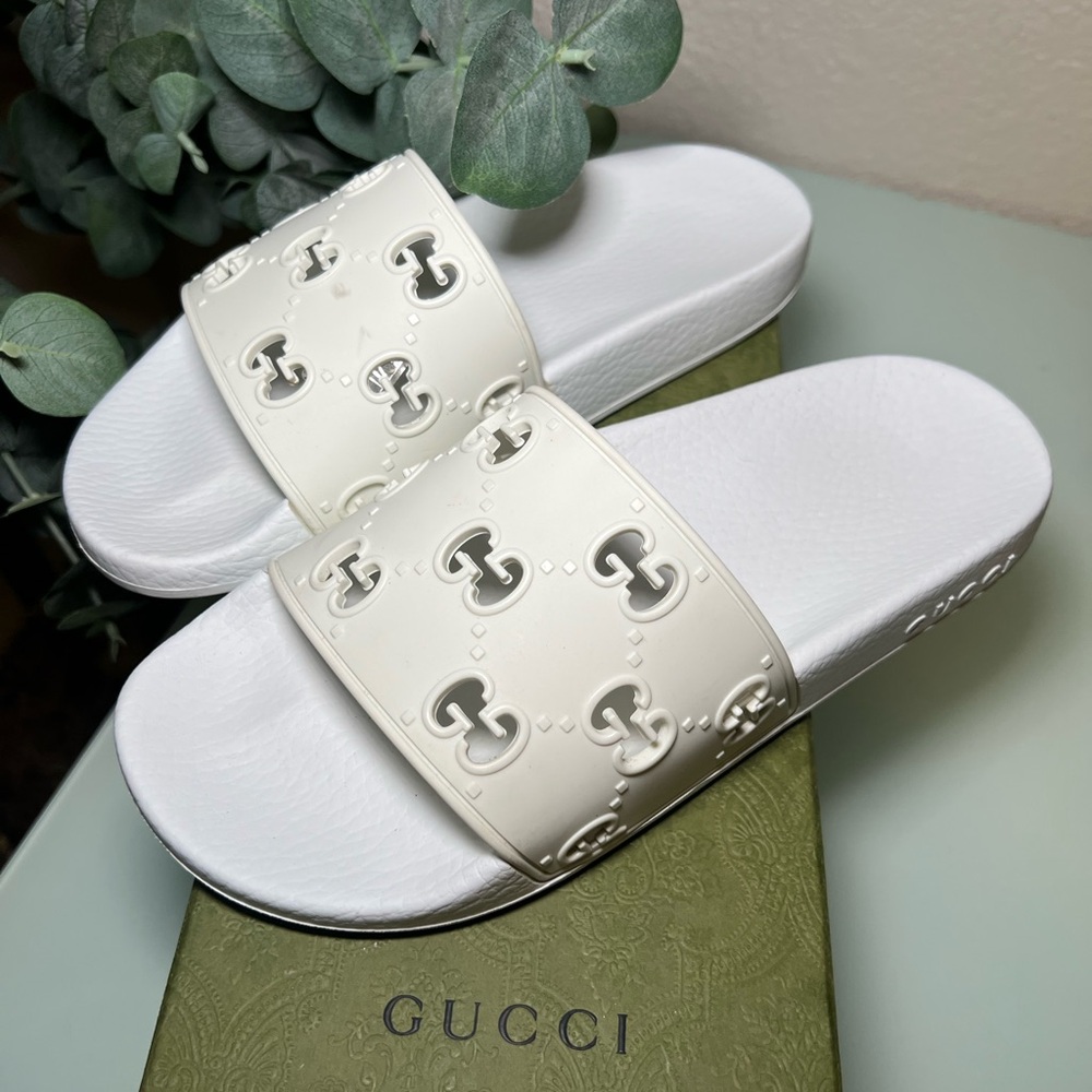 Gucci White Slide Sandals